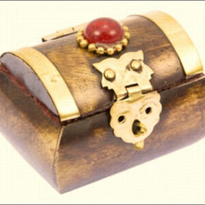 Vintage MINI TREASURE BONE BOX MINI GEM STUDDED BRASS WOOD | RED FABRIC  LINING